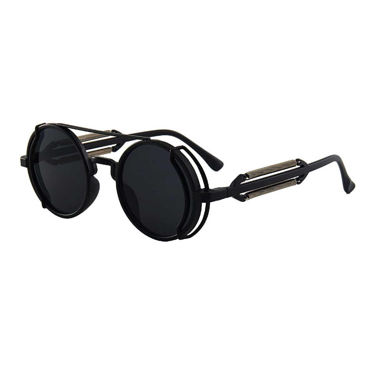 Runde schwarze Steampunk-Sonnenbrille mit 51-mm-Gläsern