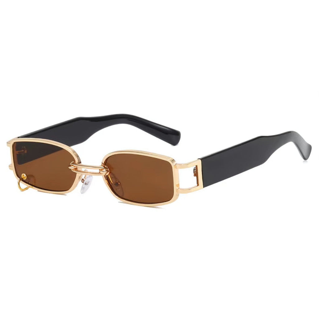 Schwarz-goldene Designer-Sonnenbrille mit Ring im Glas