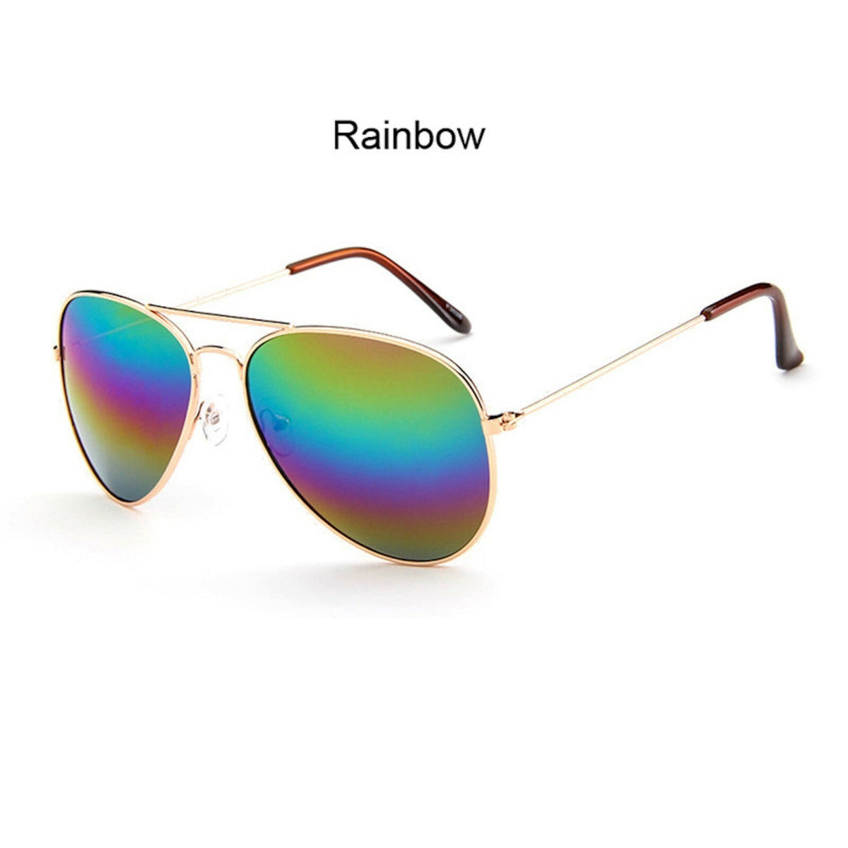 Rotgoldene Piloten-Sonnenbrille mit Rainbow-Spiegelgläsern