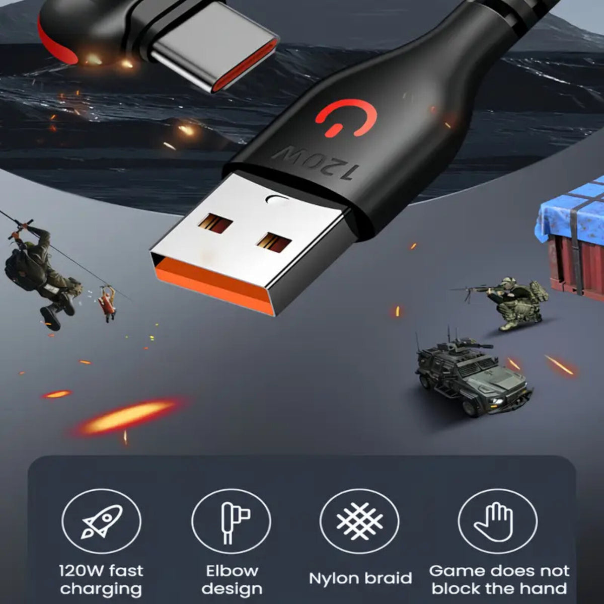 1m 2m Schnell Ladekabel USB Typ C Daten Handy Silikon Winkelstecker - 3KShop.de