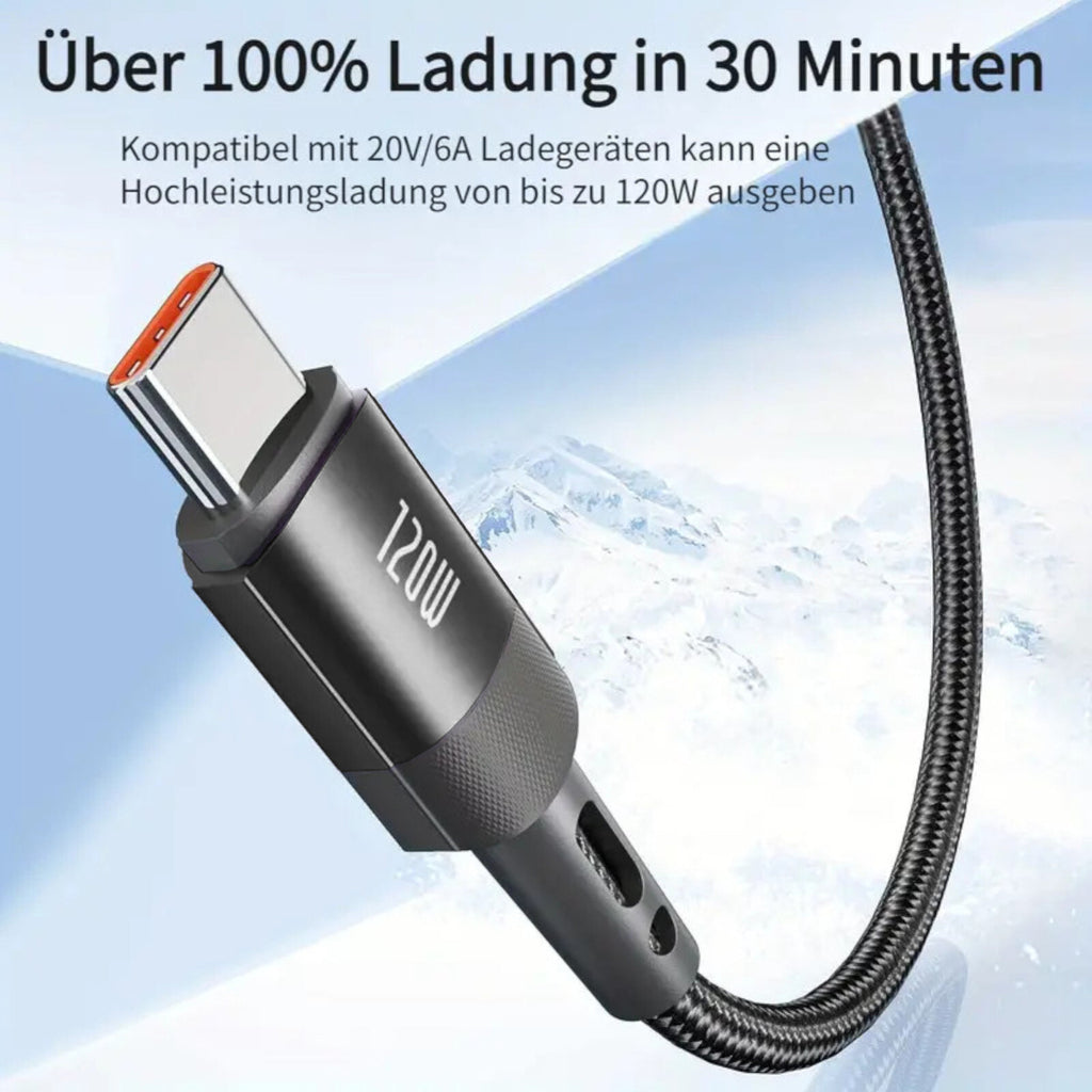 7A 120W 1m Heemax Schnell Ladekabel USB A zu Typ C Daten Handy Nylon schwarz - 3KShop.de