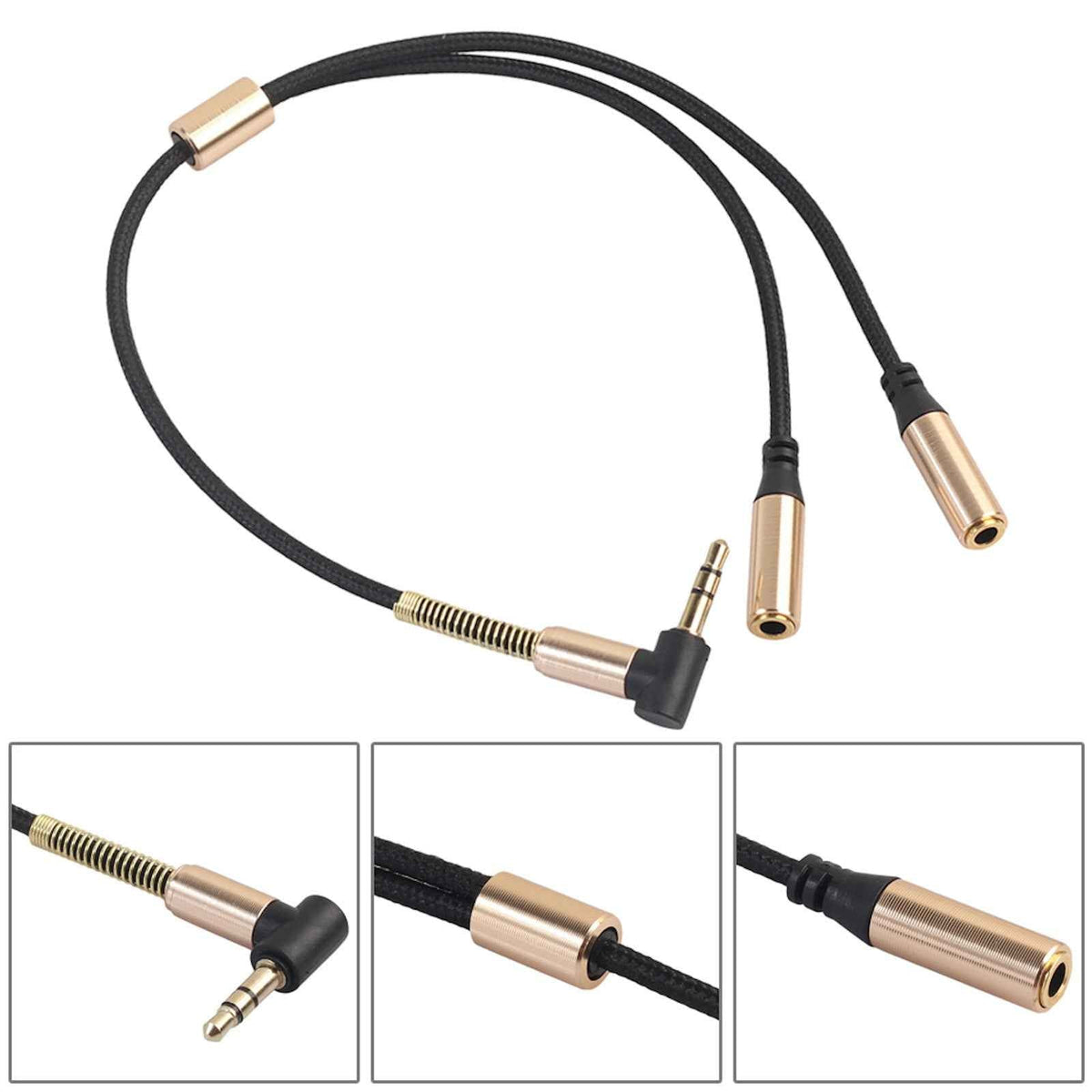 Audio Doppler Kabel Winkelstecker Kopfhörer 3.5mm Stecker > 2 Buchse schwarz
