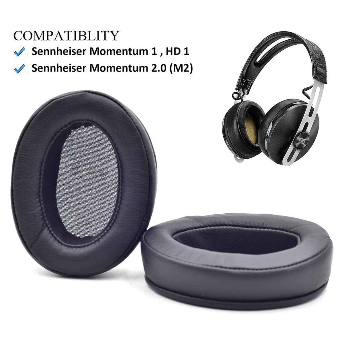 Ohrpolster für Sennheiser Kopfhörer Momentum 2 On Ear Kunstleder Schwarz