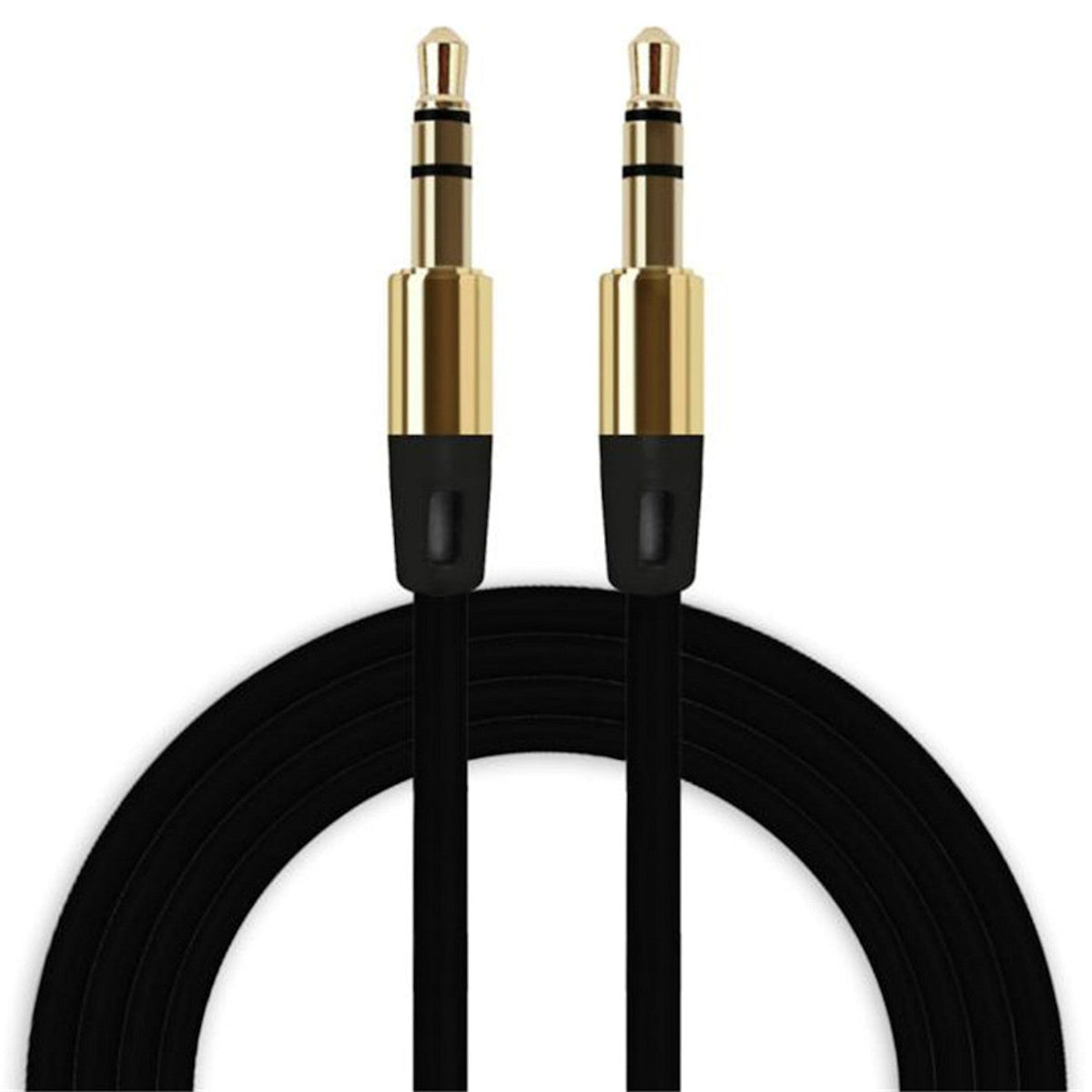 Schwarzes 1 m AUX-Kabel mit zwei 3,5-mm-Steckern
