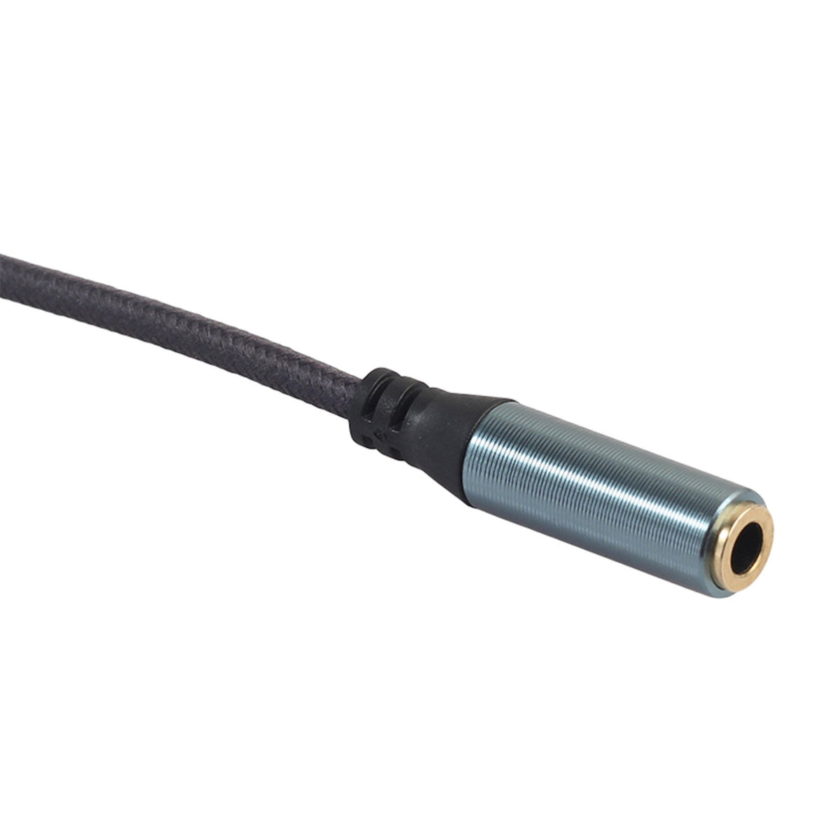 Blaugrauer 3,5-mm-Audio-Splitter mit Winkelstecker und zwei Buchsen