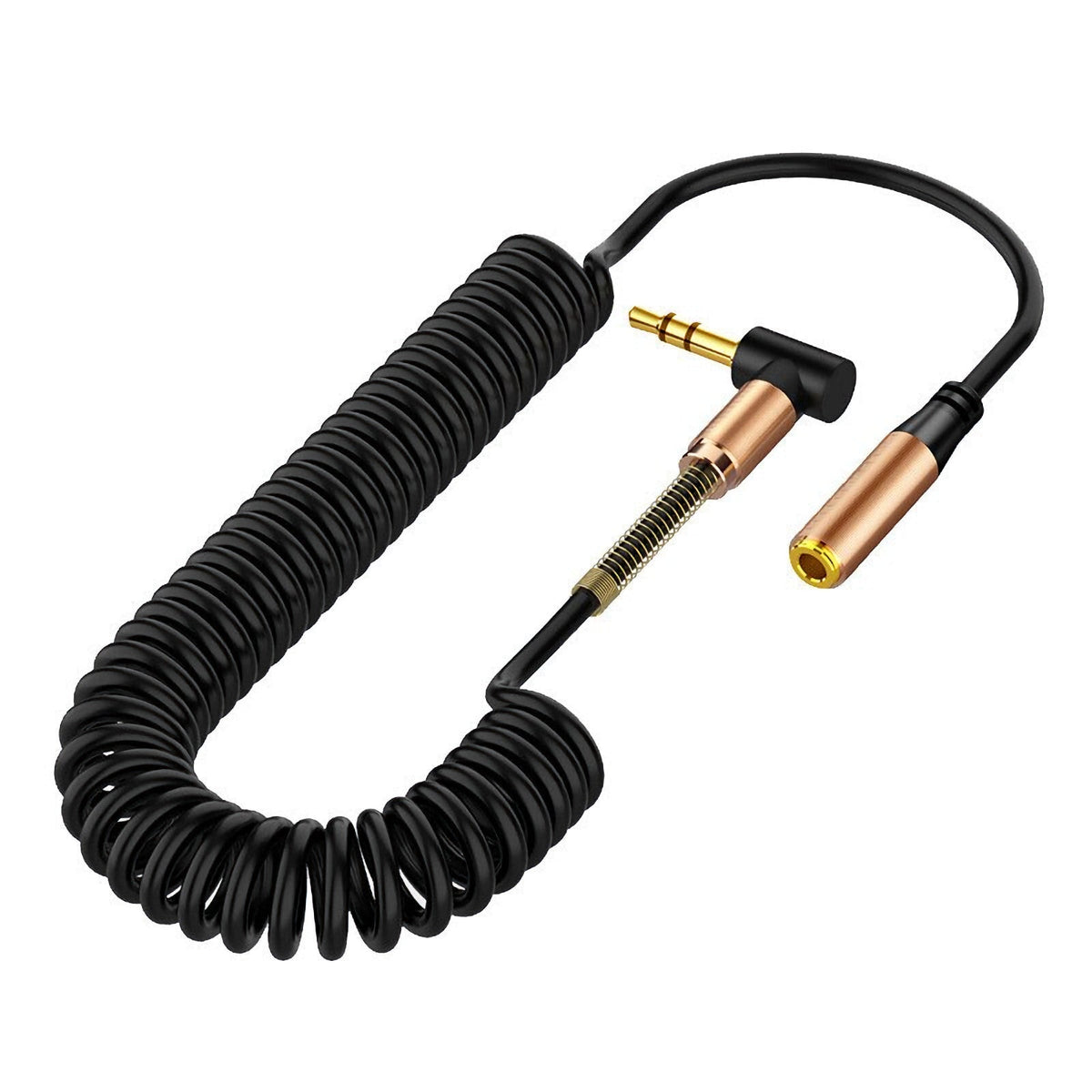 Schwarzes 3,5-mm-Spiral-Verlängerungskabel mit Winkelstecker