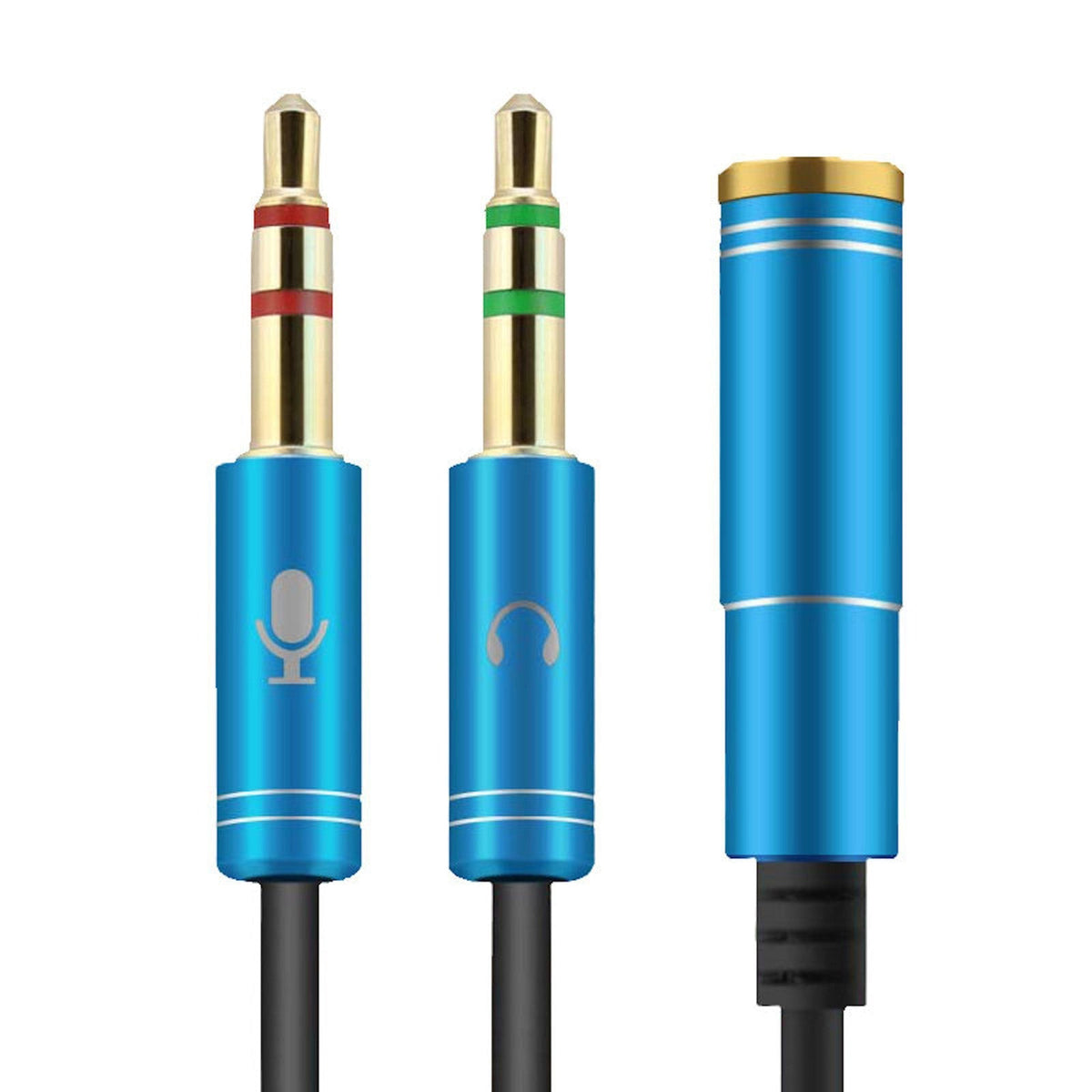 Blauer 3,5-mm-Headset-Splitter für Audio und Mikrofon