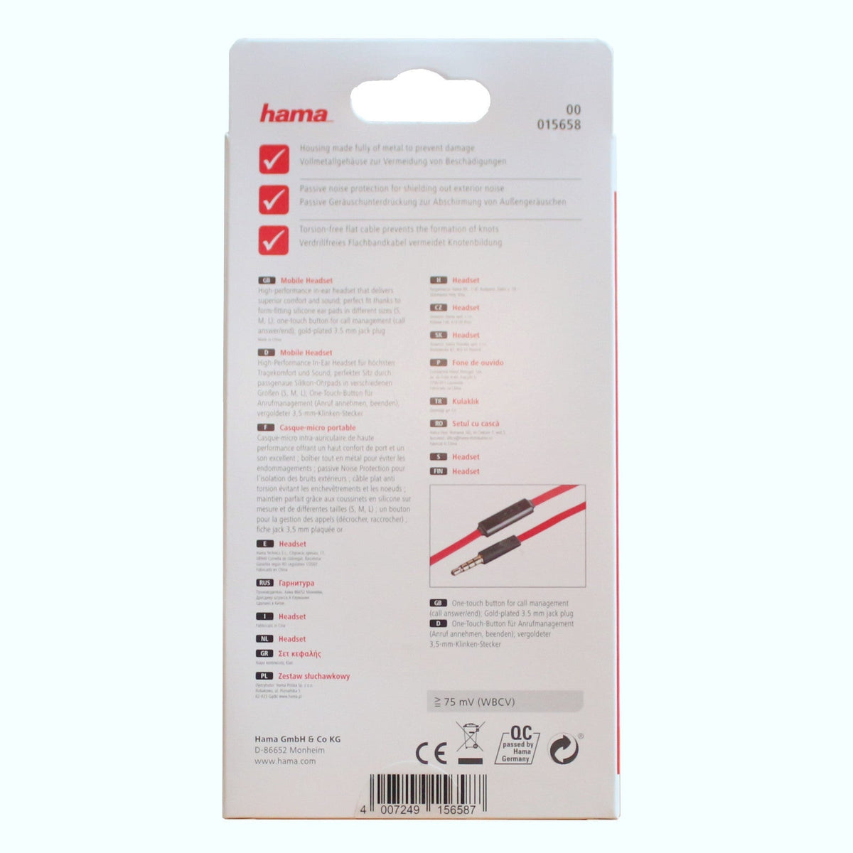Zwölf Hama Mobile Pro In-Ear-Headsets in Schwarz-Rot