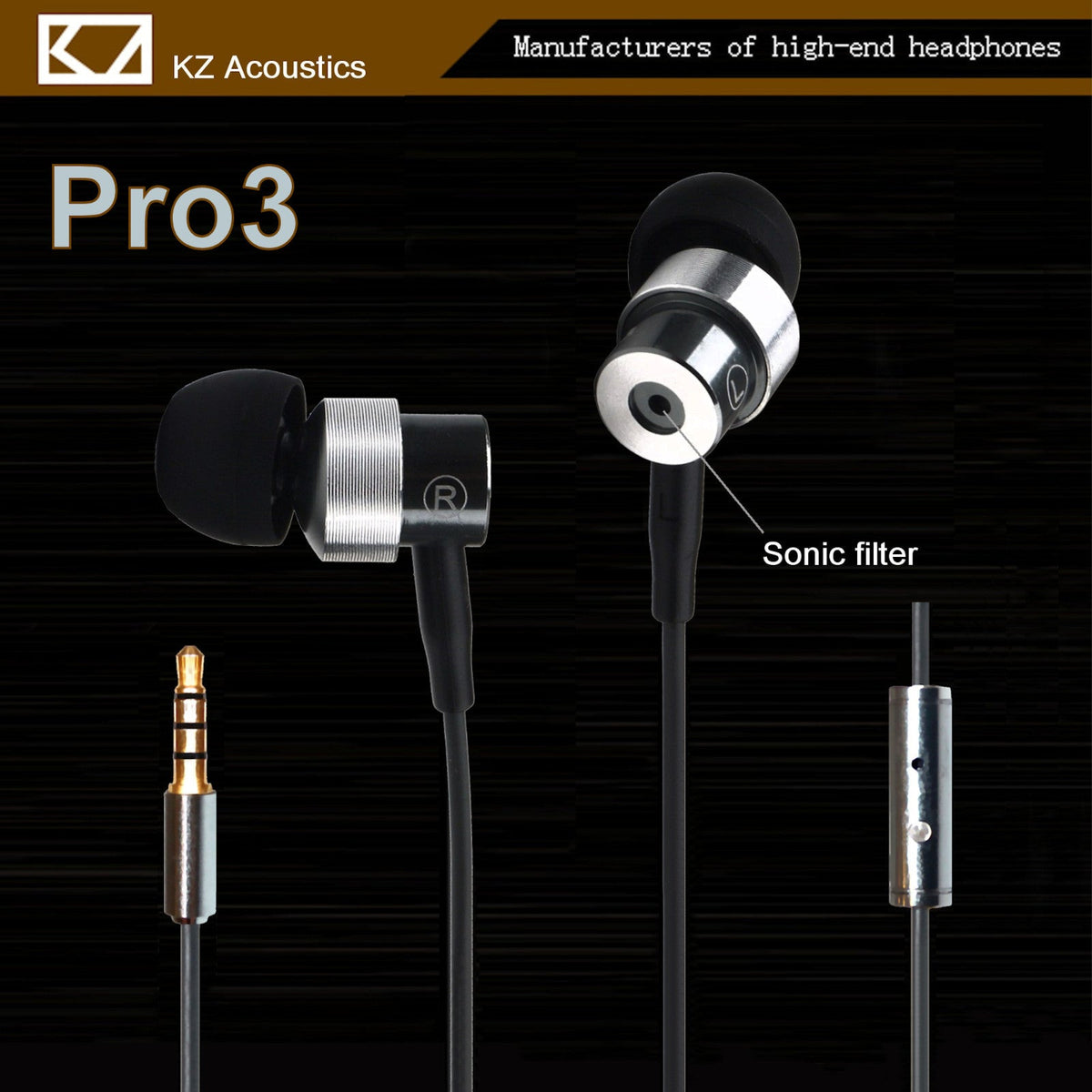 KZ Pro 3 In-Ear-Headset mit Mikrofon und Hardcase