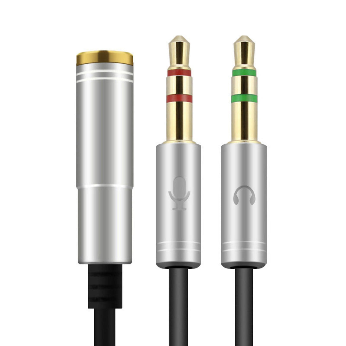 Silberner 3,5-mm-Headset-Splitter für Audio und Mikrofon