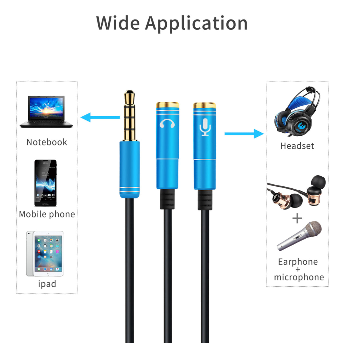 Audio Splitter Kabel Y Adapter Headset 3.5mm Klinke Stecker > 2 x Buchse - 3KShop.de