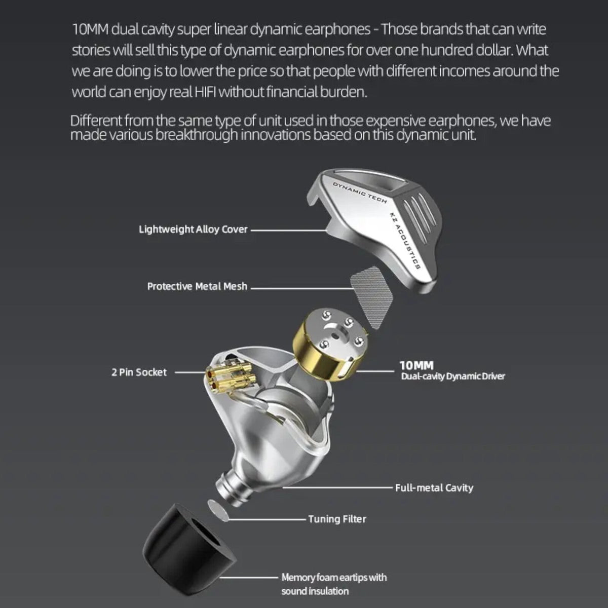 Schwarze KZ ZVX High-End In-Ear-Kopfhörer aus Metall