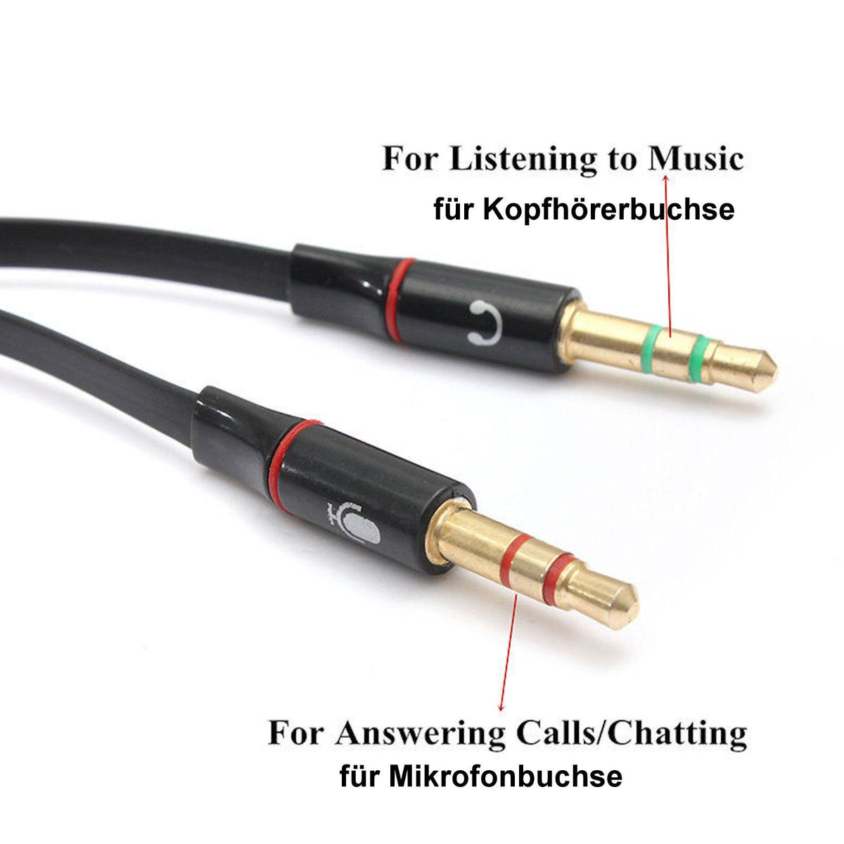Schwarzer 3,5-mm-Headset-Splitter für Audio und Mikrofon