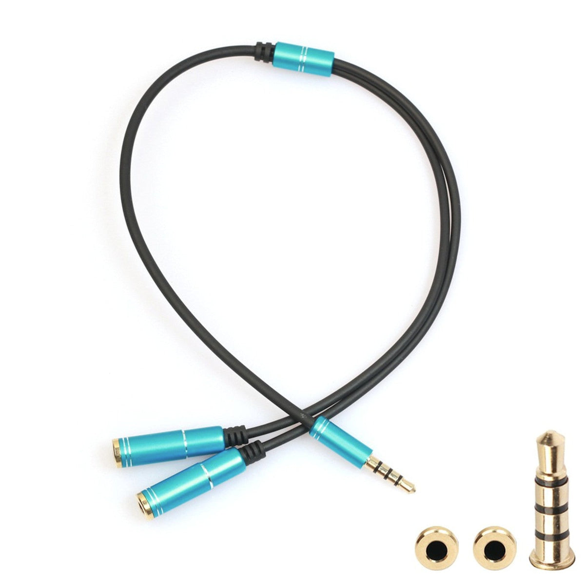 Blauer 3,5-mm-Kopfhörer-Splitter auf zwei Buchsen