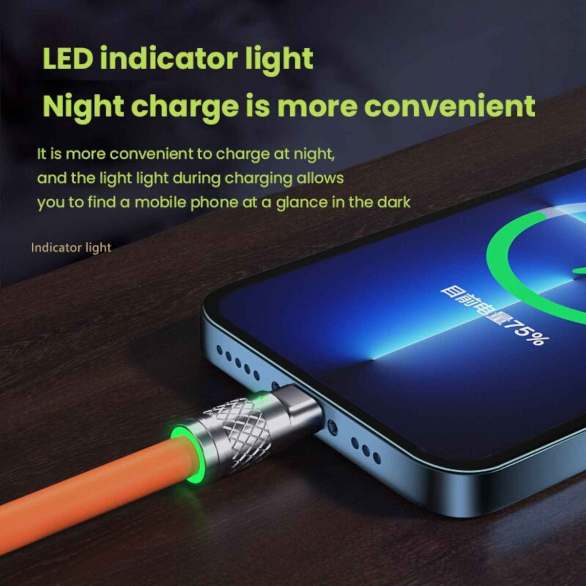 1,2m 3in1 USB Typ C, Micro USB, 6Pin Kabel Multi Micro Schnell Ladekabel Orange