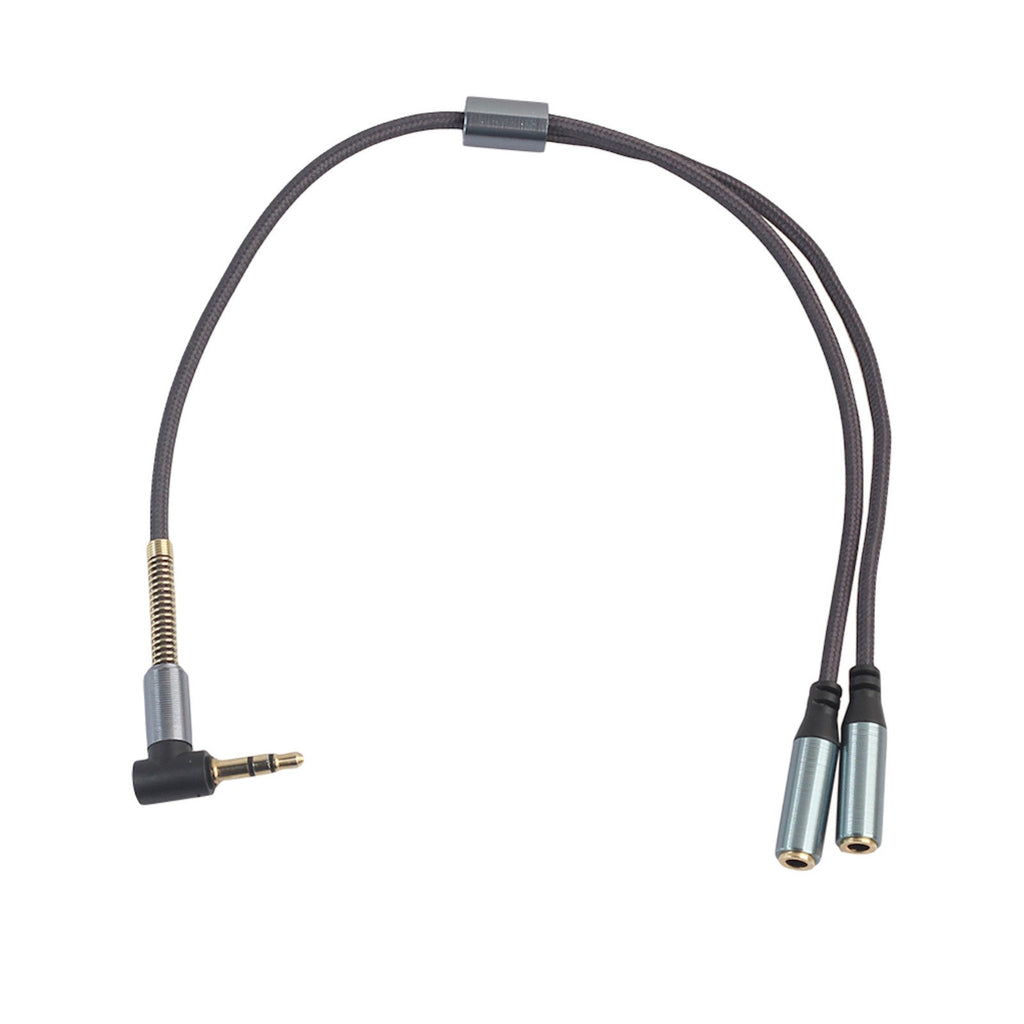 Blaugrauer 3,5-mm-Audio-Splitter mit Winkelstecker und zwei Buchsen