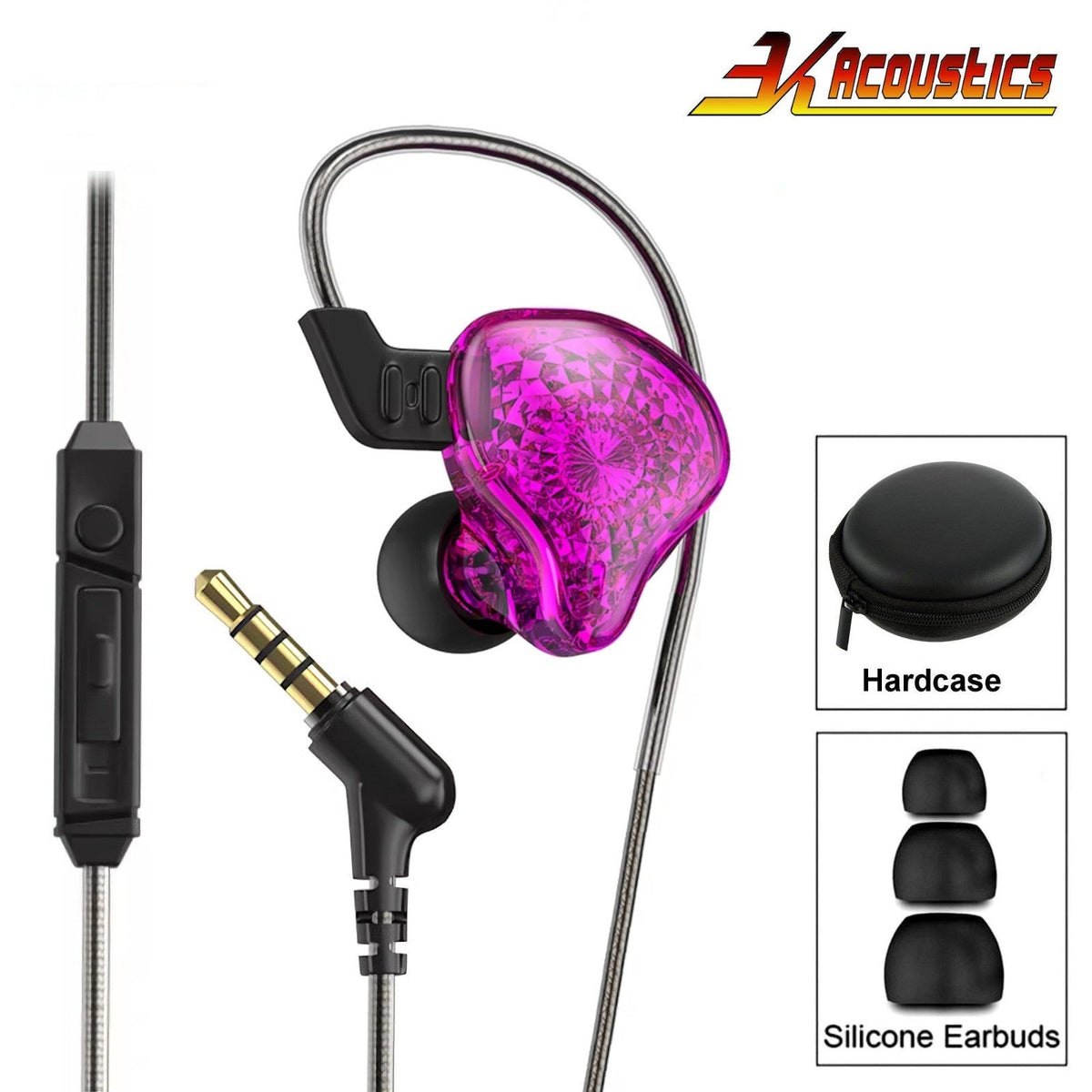 Lilafarbenes 3K K2 HD In-Ear-Headset