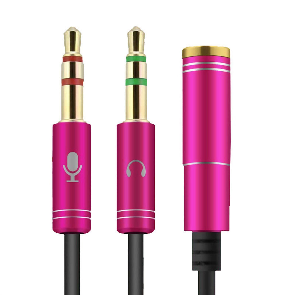 Headset-Splitter mit roten Audio- und Mikrofonanschlüssen
