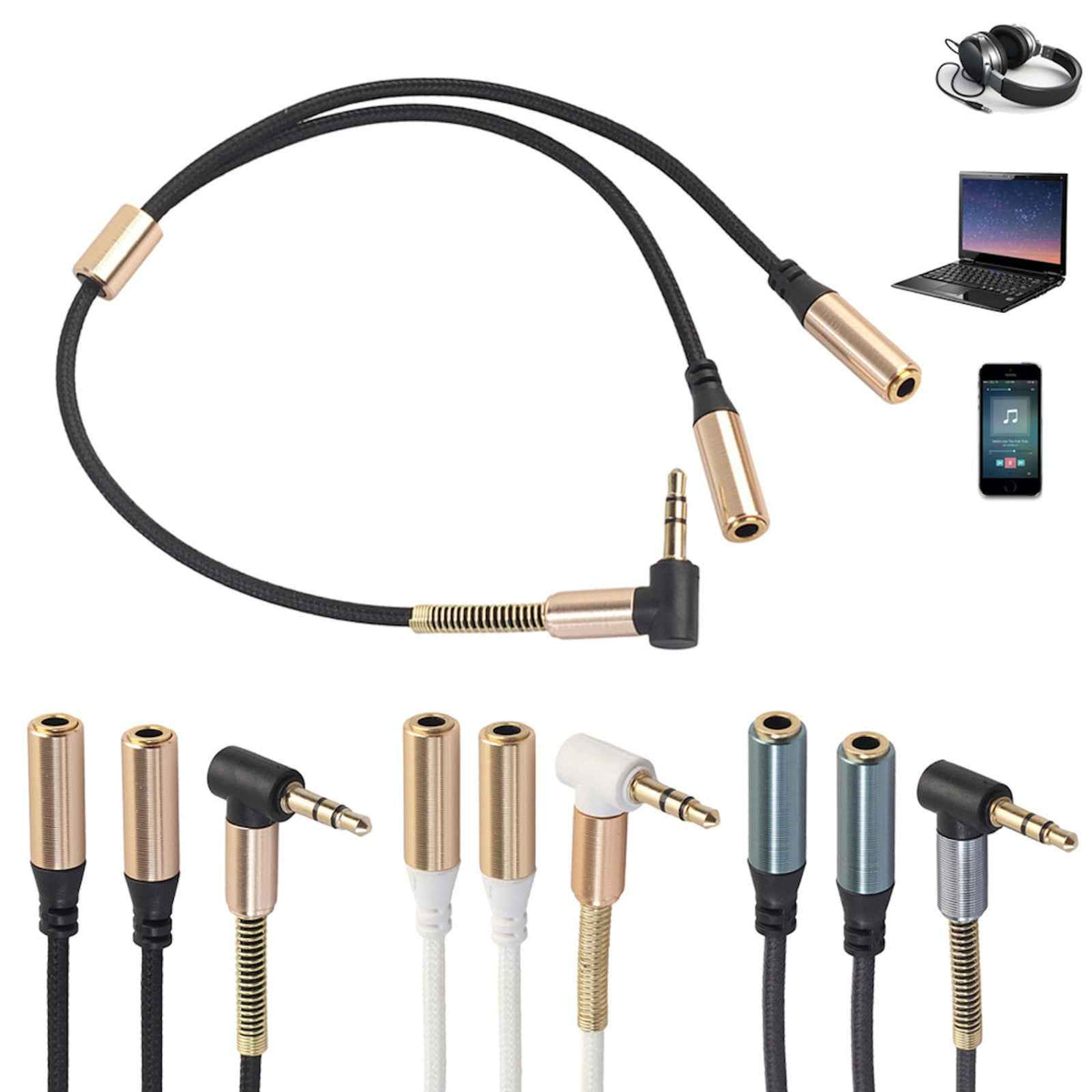 Audio Doppler Kabel Winkelstecker Kopfhörer 3.5mm Stecker > 2 Buchse blaugrau