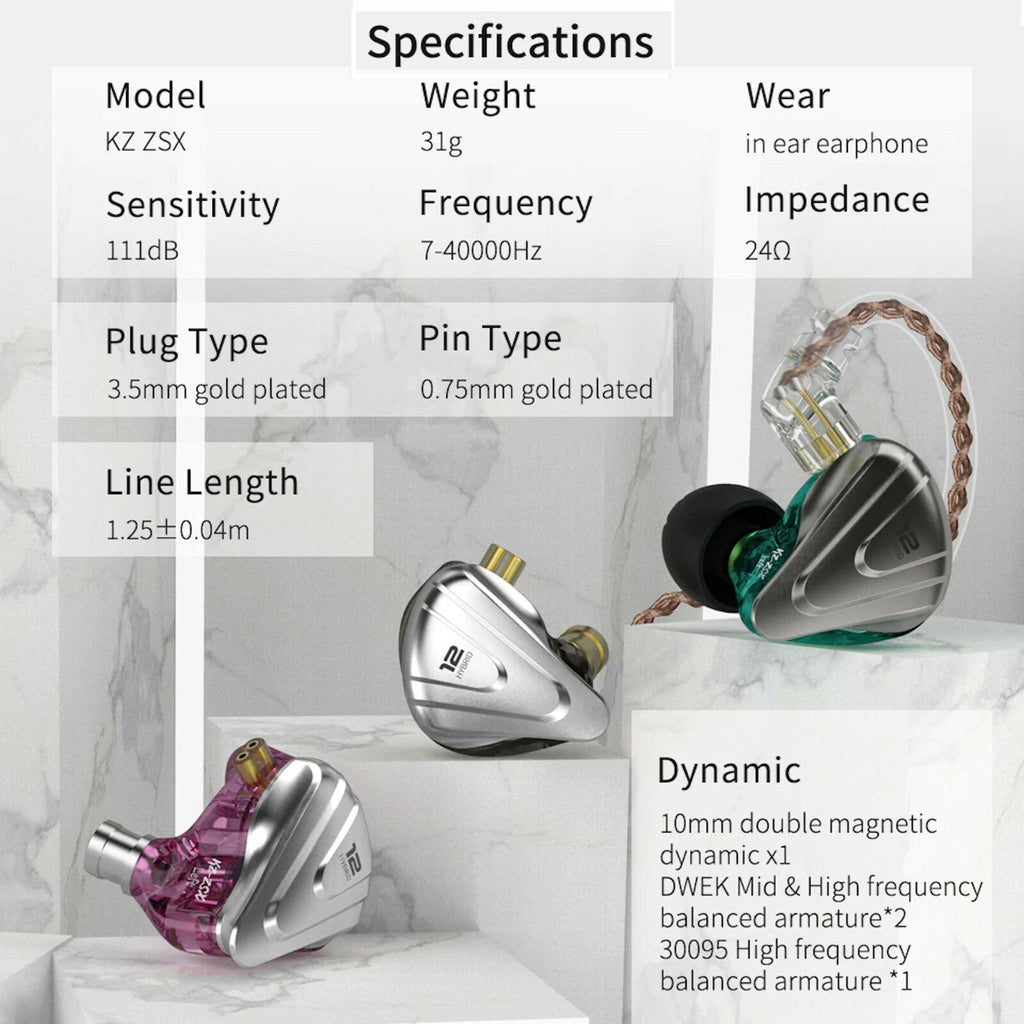 Schwarzes KZ ZSX In-Ear-Headset mit 12 Treibern