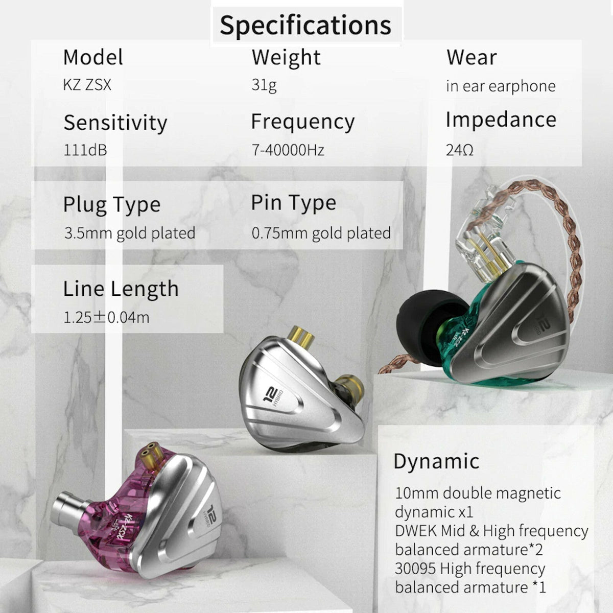 Schwarzes KZ ZSX In-Ear-Headset mit 12 Treibern