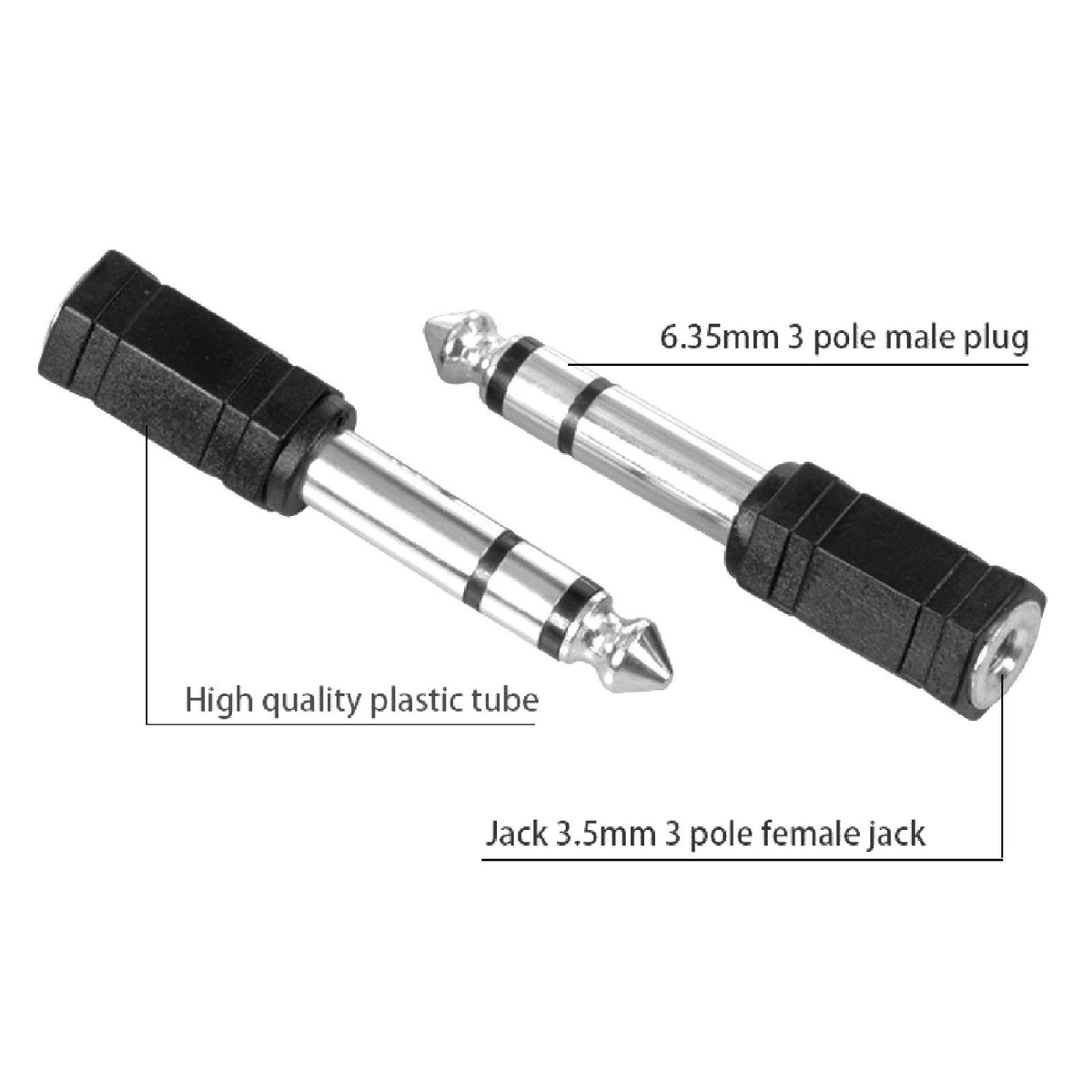 Vernickelter Klinkenadapter 3,5-mm-Buchse auf 6,35-mm-Stecker