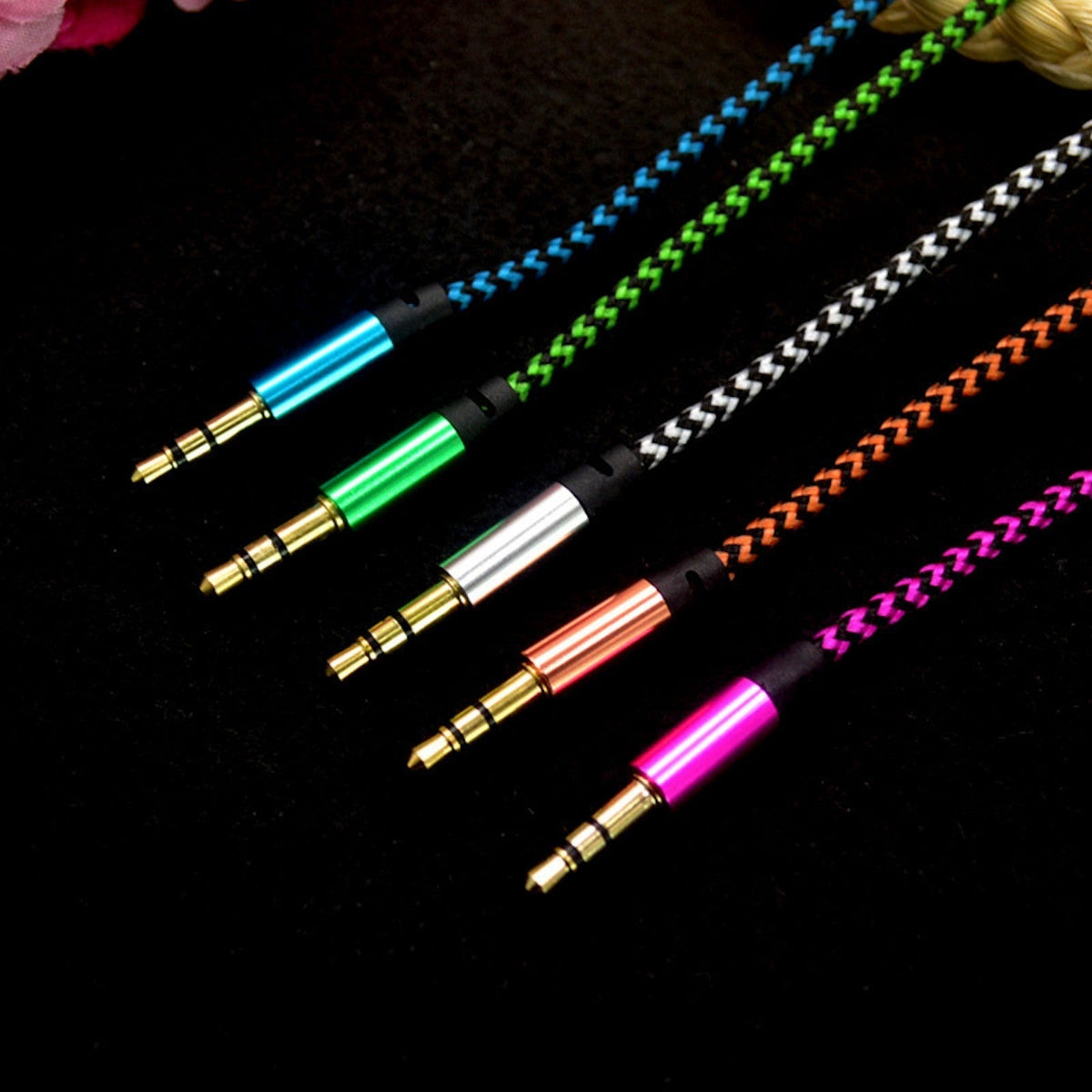 1 m Nylon AUX-Kabel mit 3,5-mm-Steckern